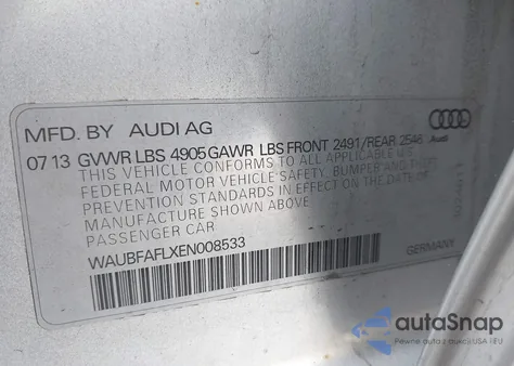 2014 Audi A4 2.0T Premium z USA, uszkodzony, nr VIN WAUBFAFLXEN008533